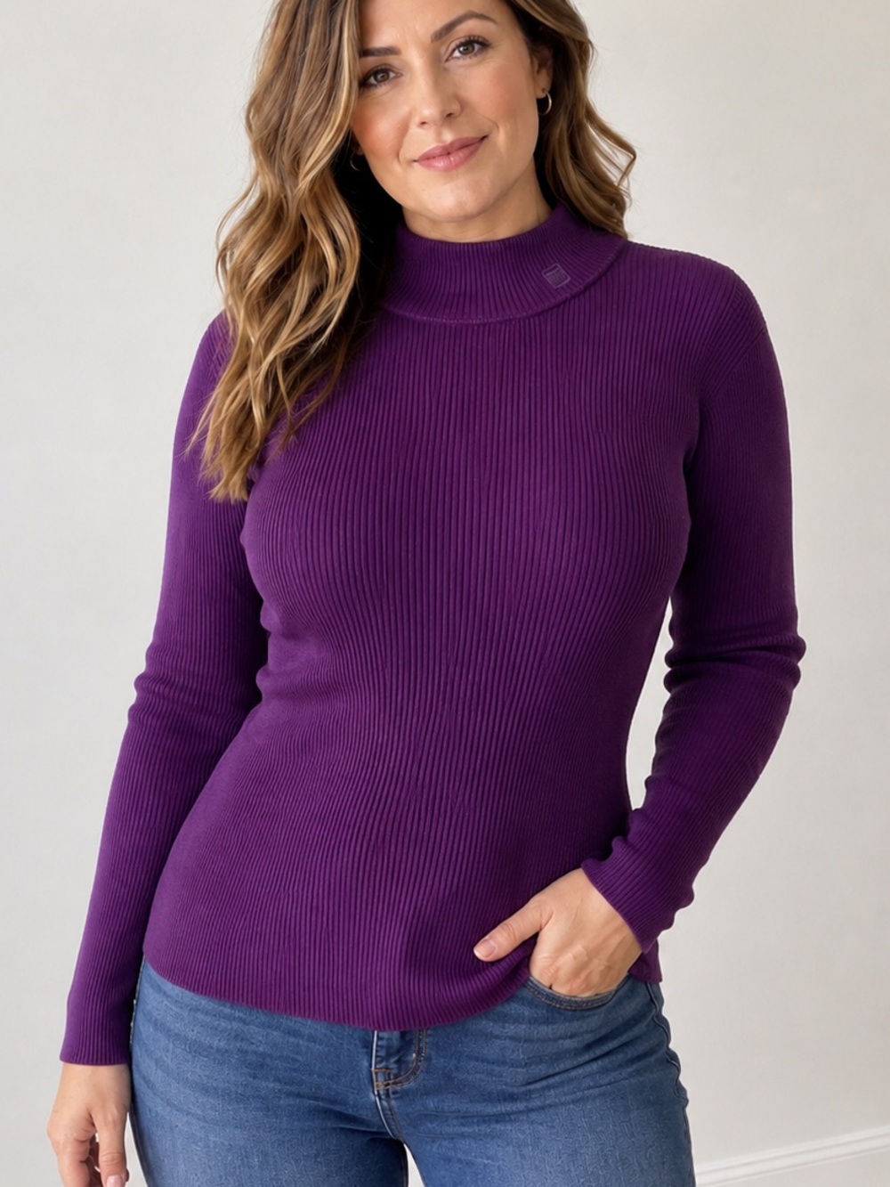 Lauren Ralph Lauren Purple Ribbed Sweater 2X Cotton